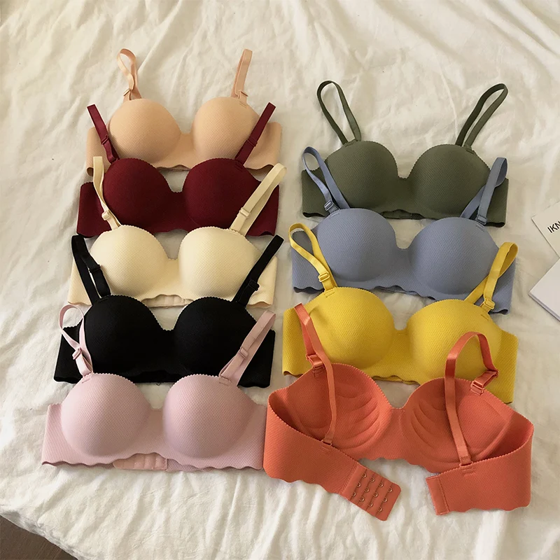 Lingerie femminile 11 colori donna senza ferretto Lingerie Push Up intimo morbido reggiseno senza cuciture reggiseni sottili Lingerie raccolta traspirante