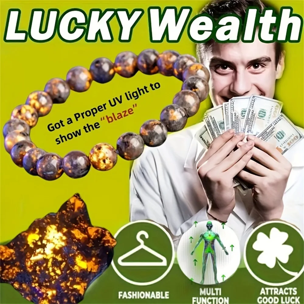 

Lucky Wealth Natural Uv Reactive Flame Stone Bracelet For Men Women Punk Style Good Luck Fortune Attracting Beaded Wrist Jewelry