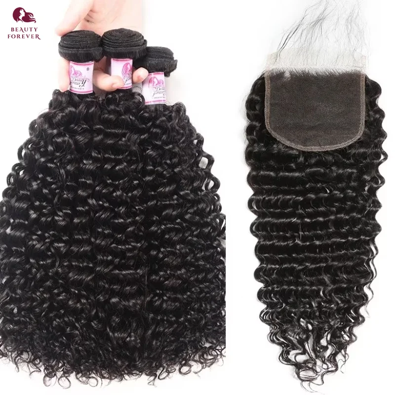 Beautyforever Raw Curly Hair Bundles With Closure Grade 12A  3 / 4 Bundles Malaysian Human Hair Weaves With 5X5 HD Lace Closure