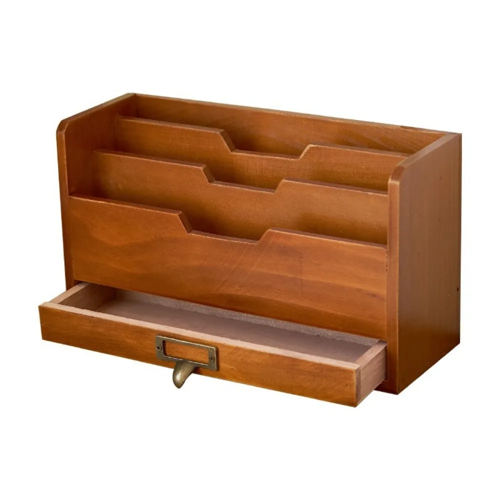 Wooden File Sorting Box Multi-layer Large Capacity Desktop Drawer Storage Box with Drawer Space Saving Mail Organizer Office Use