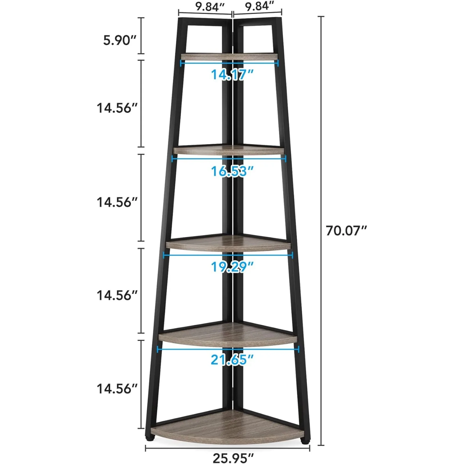 US 70 inch Tall Corner Shelf, 5 Tier Modern Corner Bookshelf Bookcase Industrial Corner Ladder Shelf Plant Stand for Living Room