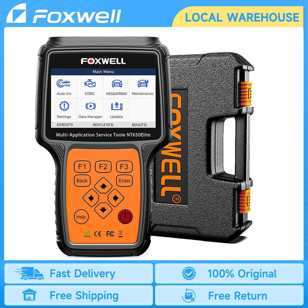 FOXWELL NT650 Elite OBD2 Automotive Scanner TPMS SAS A/F Oil EPB BRT DPF 26+ Reset ABS SRS Professional Car Diagnostic Tool