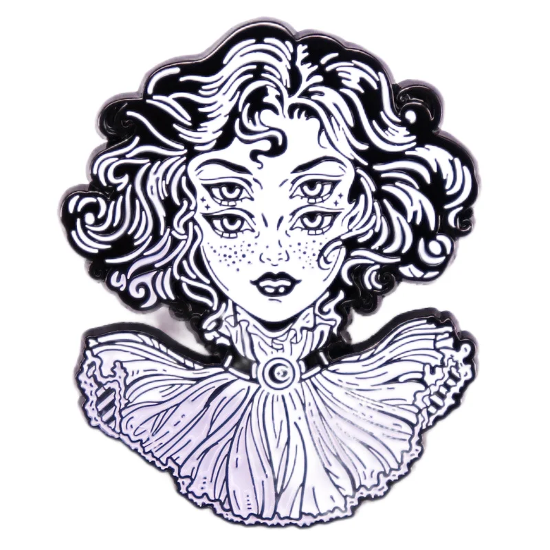 Weird Art 4-Eye Girl Brooch Badge Accessory