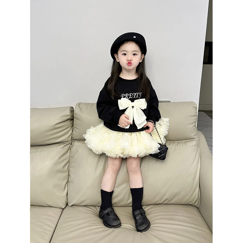 

Deer Girls' 2024 Autumn New Children's Korean Edition Bow Sweater Baby Fashionable Loose Top