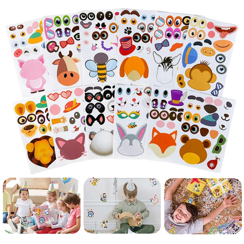 6 Blatt Tier-Gesichtswechsel-Aufkleber, Spielzeug, Cartoon, wasserfest, wiederverwendbar, emotionales Management und Ausdrucksfähigkeit, TMZ