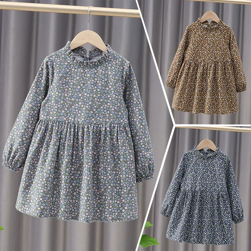 Baby Girls Princess Dress 2024 New Long Sleeve Spring Autumn Dresses for Girl Cotton Floral Children Party Dress Fashion Costume