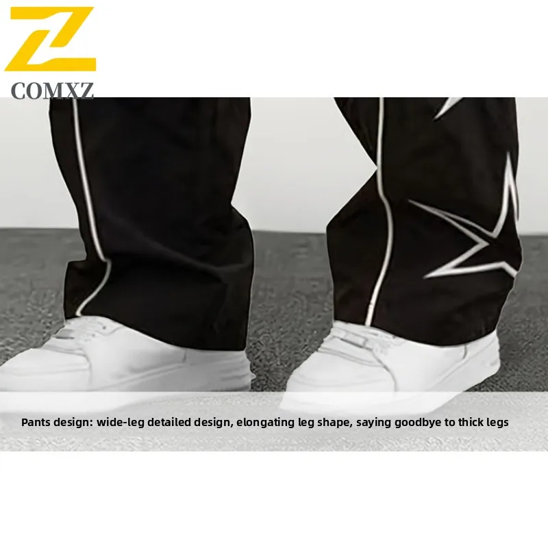 COMXZ American Sports Pants Men 2025 Spring Autumn Fashion Printed Loose Trousers Street Clothing Casual Wide Leg Cargo Pants