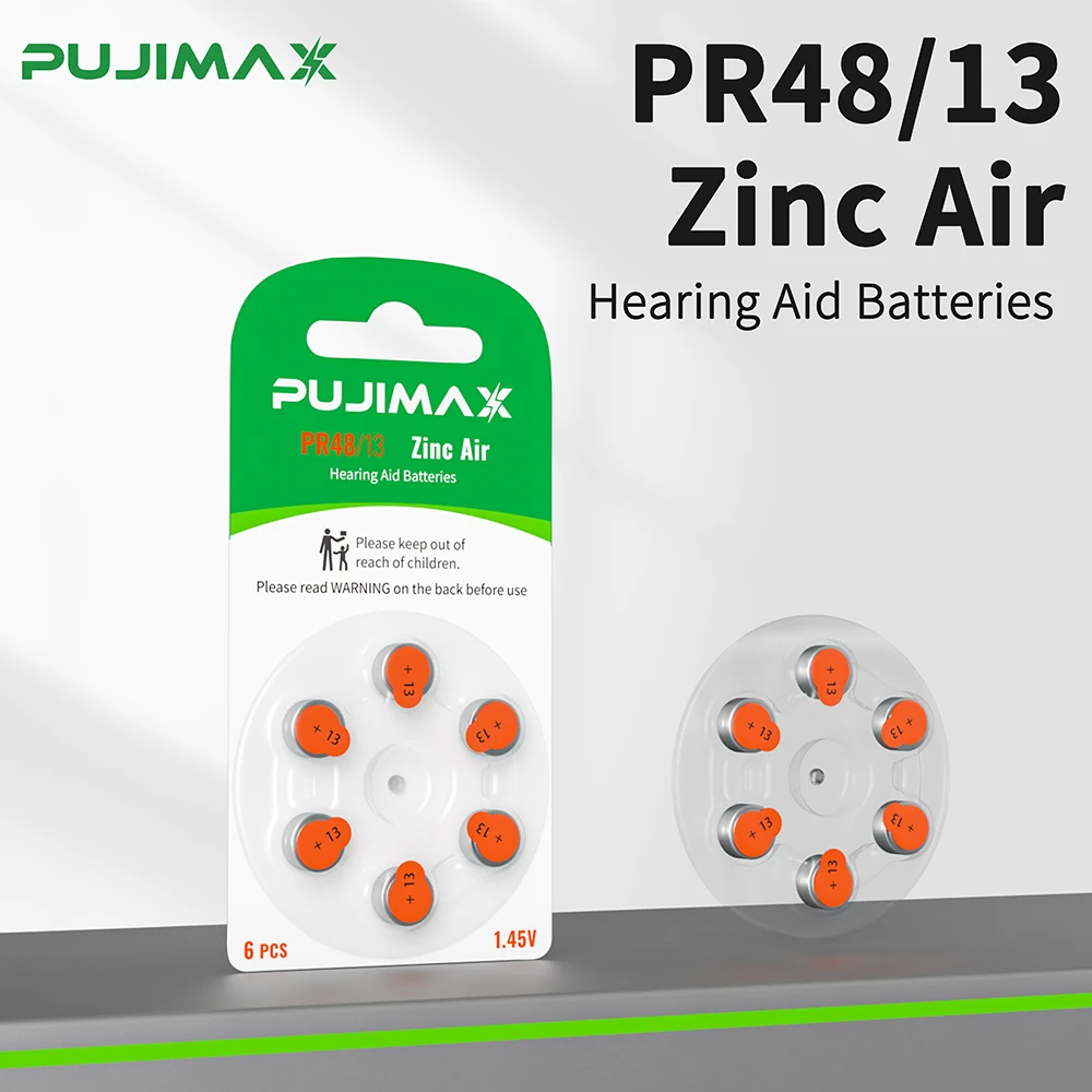 

PUJIMAX Hearing Aid A13 Battery 6-60PCS Zinc Air Batteries 1.45V.13A A13 P13 PR48 Battery For BTE CIC RIC OE Hearing Aids