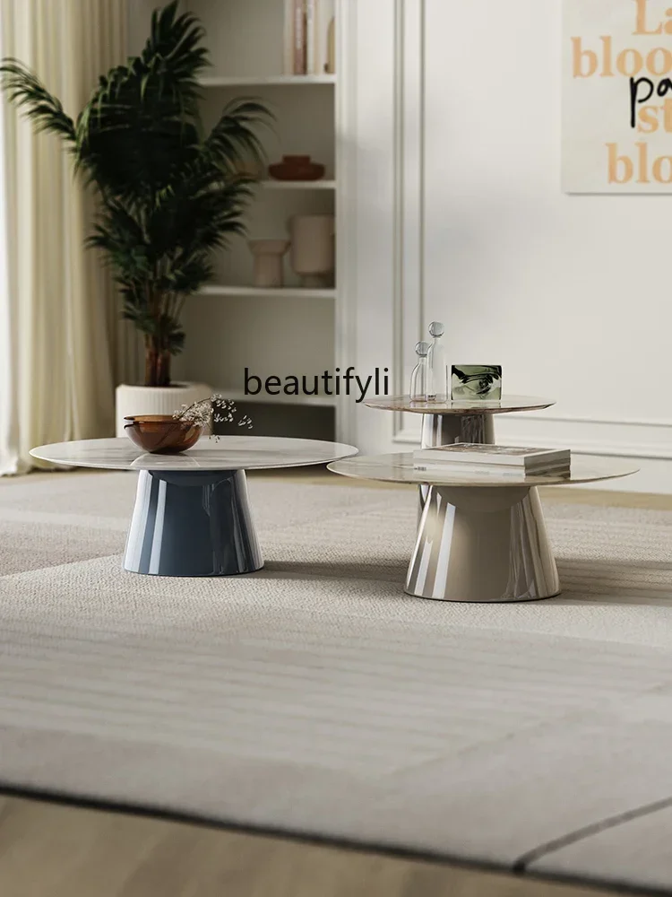 

02C Modern Light Luxury Natural Marble Tea Table Living Room Home round Tea Table Tea Table