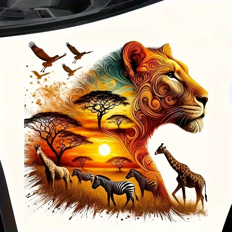5.1 Inch Lion King Vinyl Sticker, Wild Africa Sunset Design with Metallic Glitter for Laptop, Phone, Motorcycle, Wall