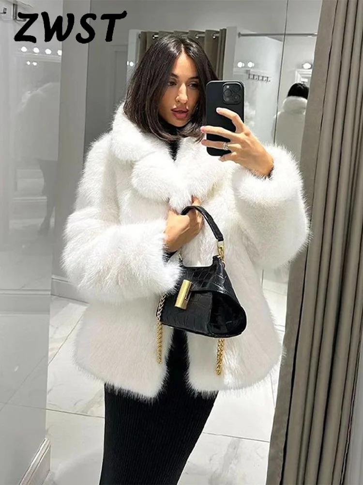 Moda Krótka kurtka damska ze sztucznego futra z pełnym rękawem Ciepły kardigan damski 2024 Jesień Zima Luźny elegancki płaszcz damski z klapami