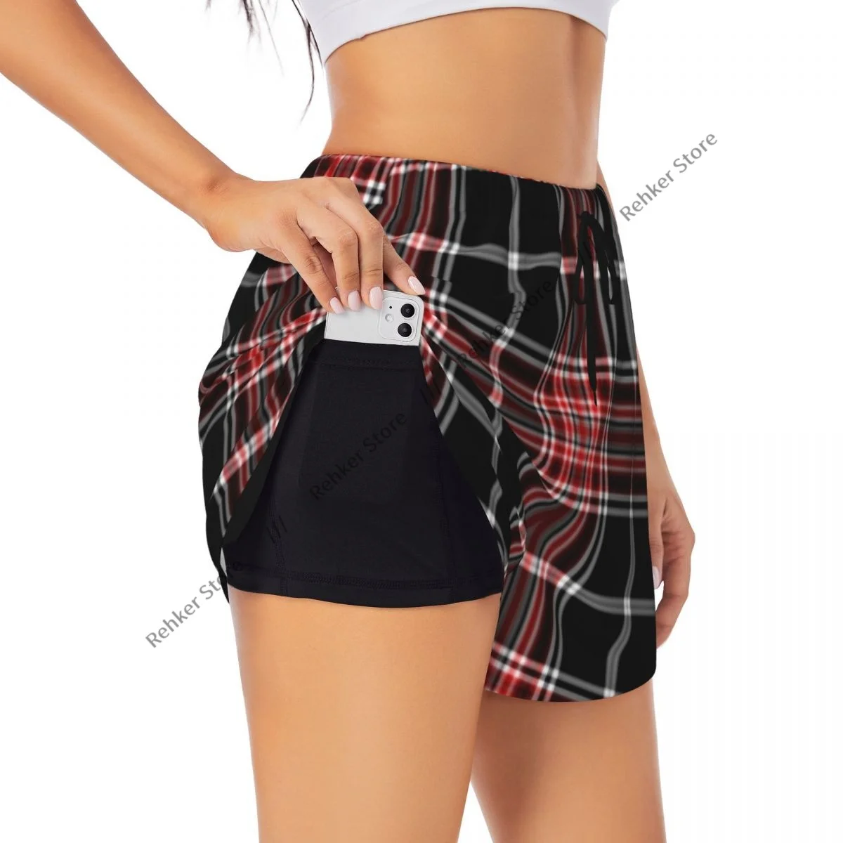Nostalgic Striped Plaid Women's Double Layered Quick-Dry Athletic Shorts for Outdoor Leisure Running Fitness Workout Sport