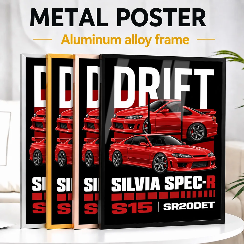 Japanese Silvia Spec-R S15 Active Red Sports Car Framed Metal Print Customized Road Icon Tribute Wall Art Enhances Racing Lounge