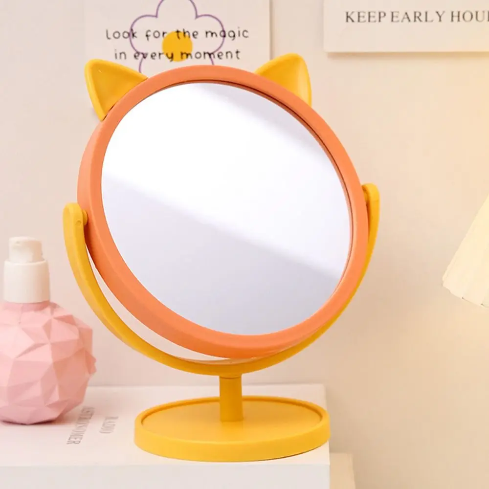 Cute Desktop HD Vanity Mirror Cat Ear 360 Rotation Single Side Makeup Mirror Cartoon Multifunctional Makeup Princess Mirror