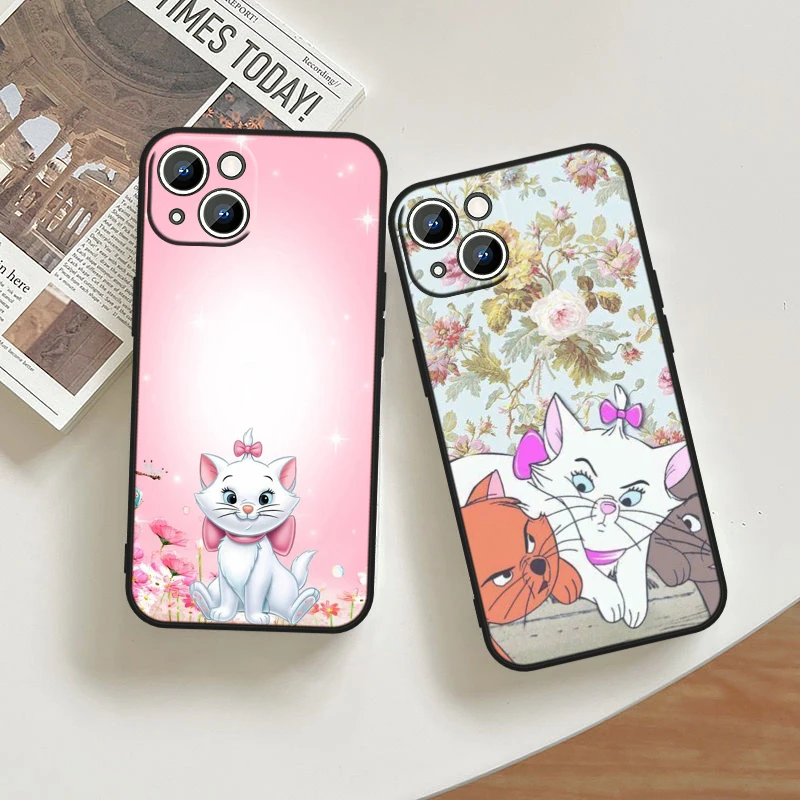 Cute Disney Mary Cat For Apple iPhone 15 14 13 12 11 XS XR X 8 7 6 6S 5 5S Pro Max Plus Black Cover Phone Case