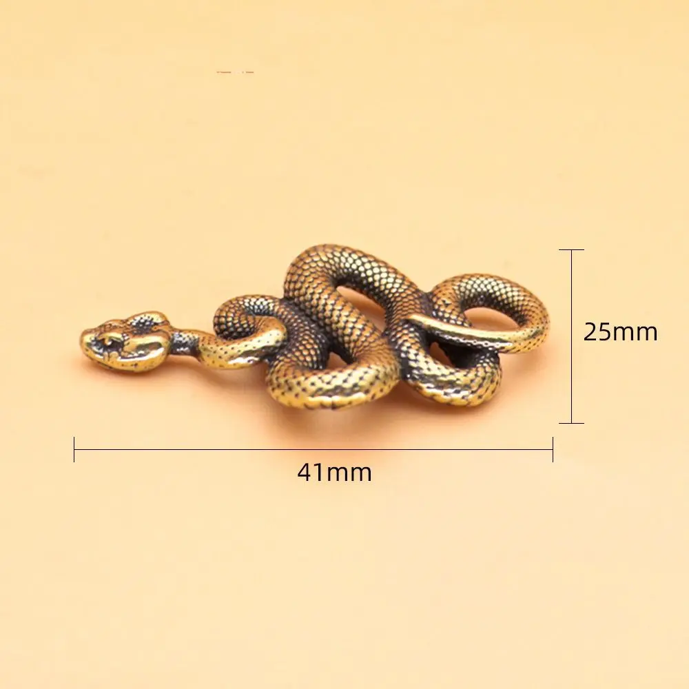 Vintage Brass Snake Zodiac Keychain Metal Animal Ornament Home Office Desk Decor