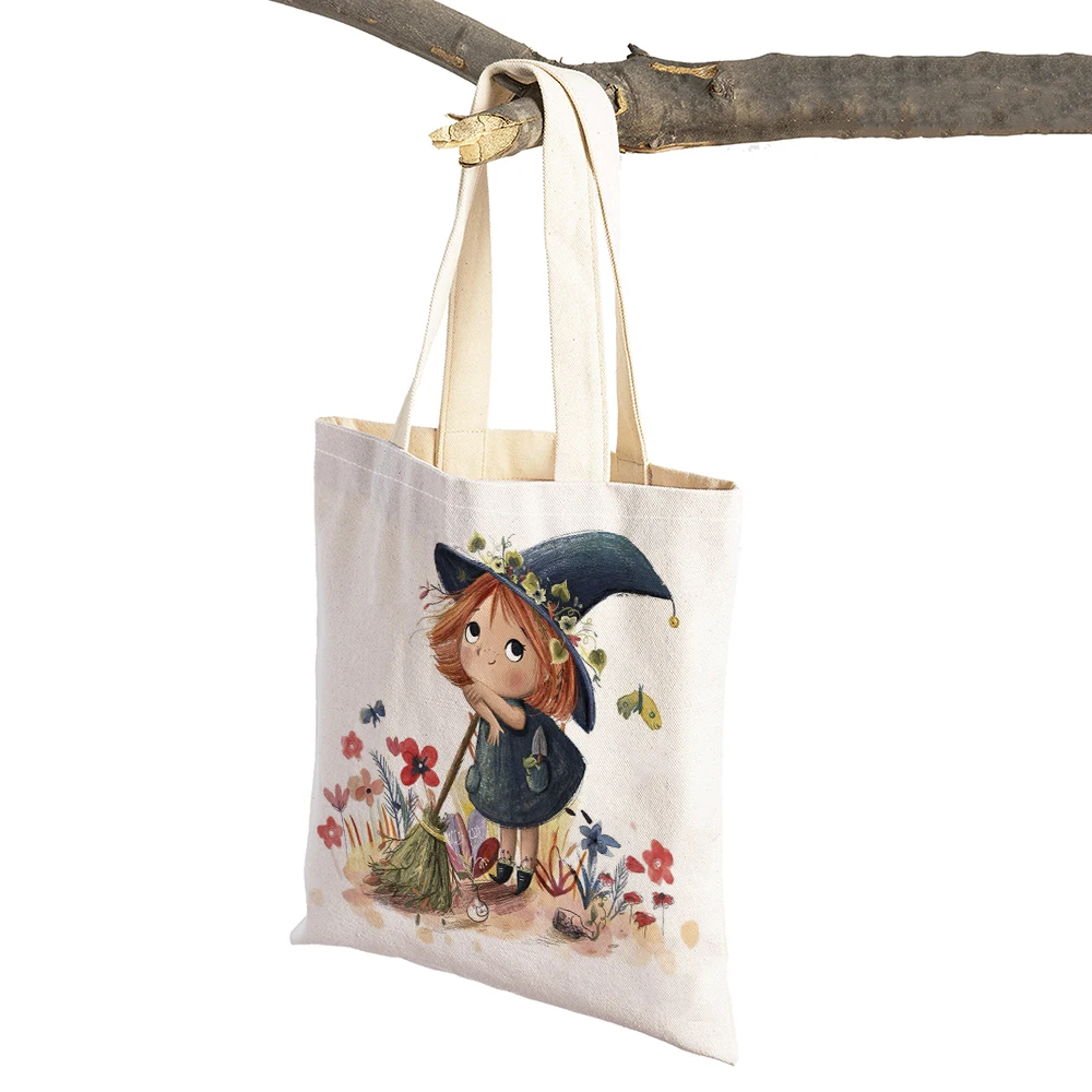 Double Print Fairy Tale World Lovely Casual Women Shopping Bags Cute Cartoon Girl Tote Child Gift Linen Lady Handbag Shopper Bag