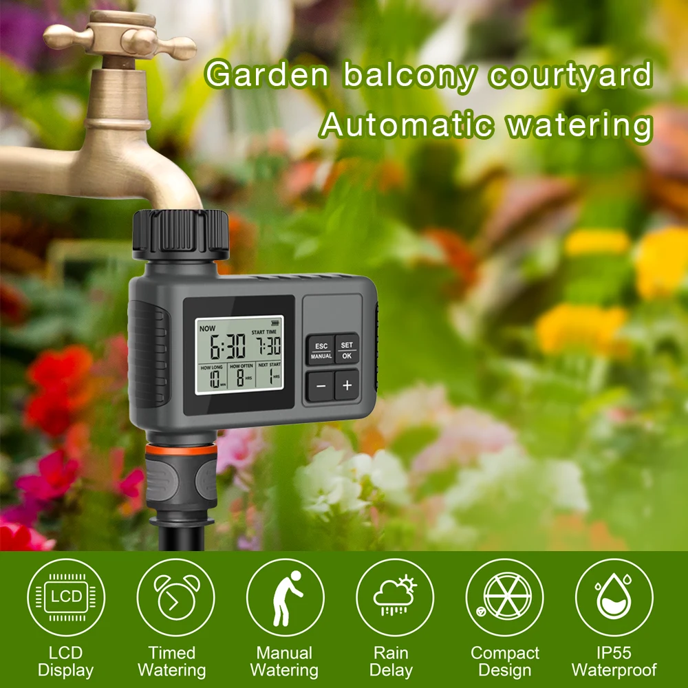Single Channel Water Timer Automatic Irrigation Timing Control System Programmable Timed Water Valve for Outdoor Garden Lawn