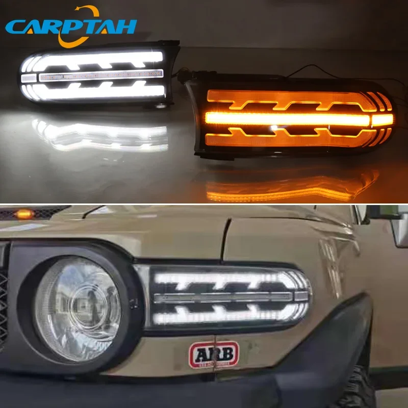 

Car LED DRL 12V Daylights For Toyota FJ Cruiser 2007-2021 Yellow Turn Signal Daytime Running Headlamps Auto Driving Lamp Foglamp