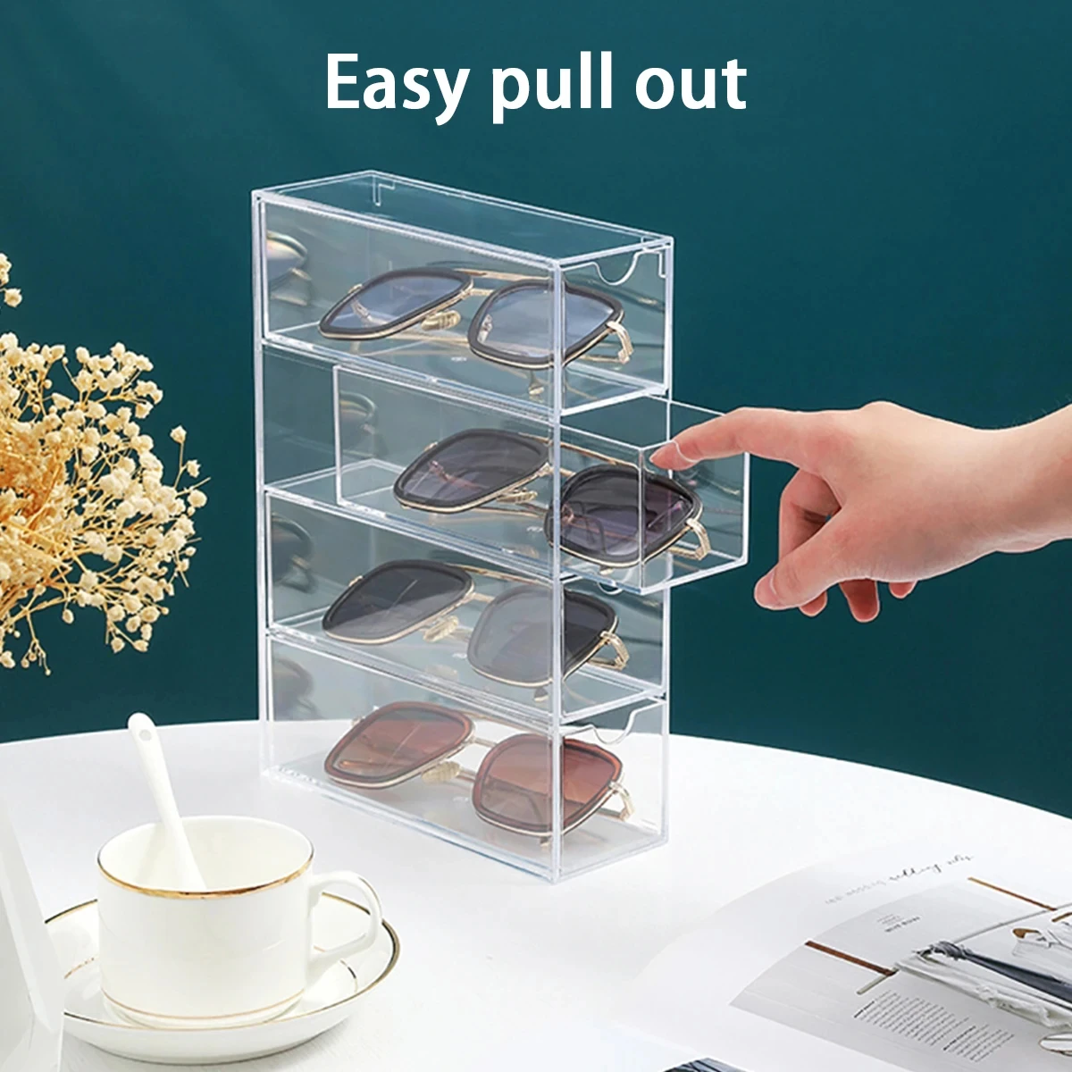 4 Layer Acrylic Glasses Storage Box Stackable Transparent Drawer Display Stand Makeup Sunglasses Storage Box Jewelry