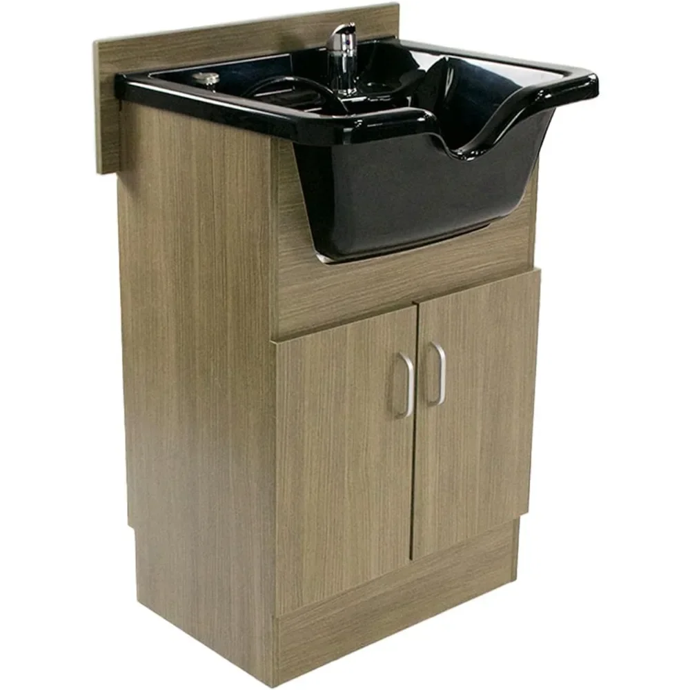 Shampoo Cabinet S Light Wood w Faucet, Bowl, Drain for Hair Studio Beauty Salon and Spa