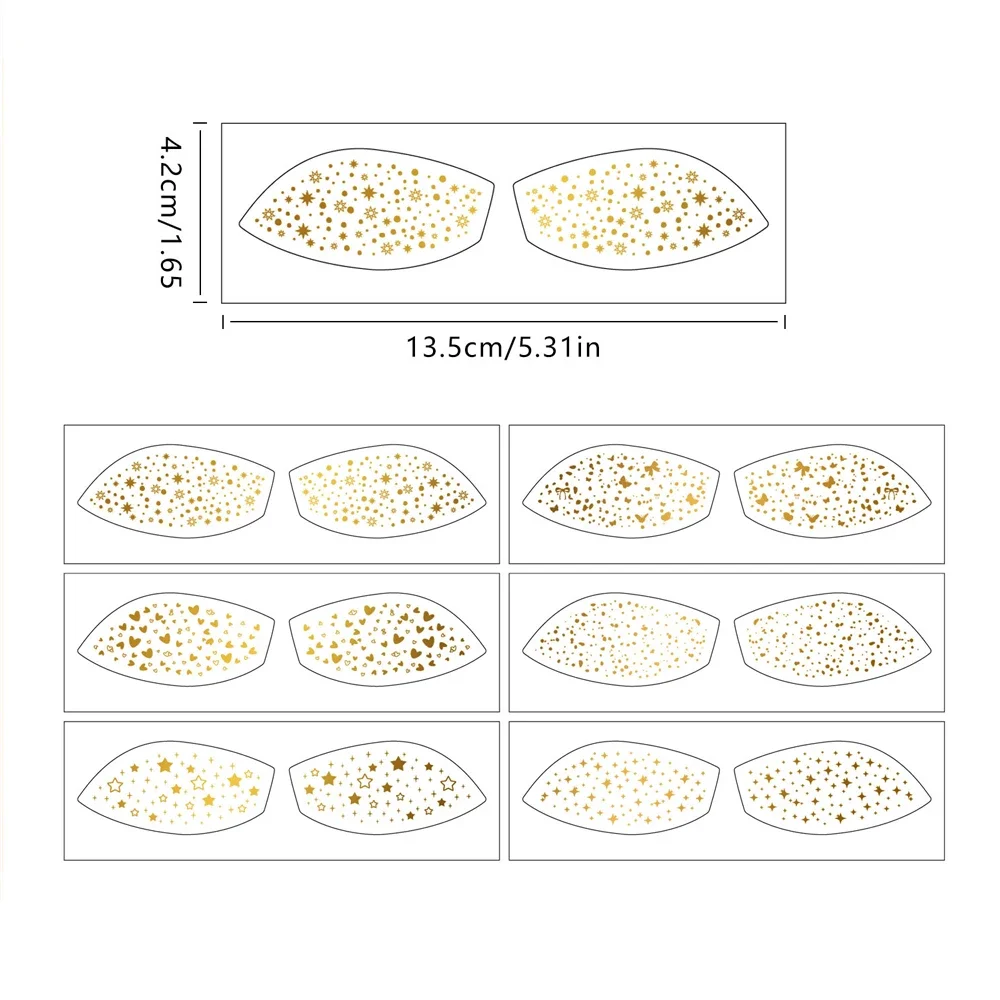 1Pack 6Sheets Hot Stamping Gold Silver Freckle Eye Shadow Patch Temporary Eyebrown Stickers Tattoo for Women Party Face Makeup