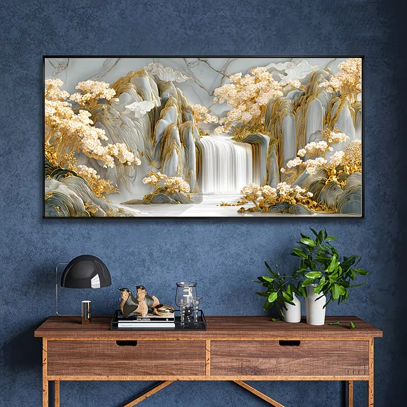 Full Square Round Diamond Painting Blooming White Magnolia Flowers Golden Leaves 5D DIY Diamond Embroidery Mosaic Cross Stitch