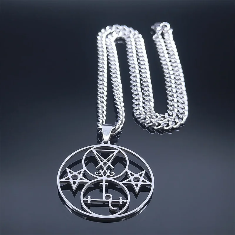 Siegel von Luzifer Kirche Satan Lilith Doppelsiegel Halskette Dämon Satan Edelstahl Pentagramm Amulett Halsketten Schmuck N6218 – Detail 5