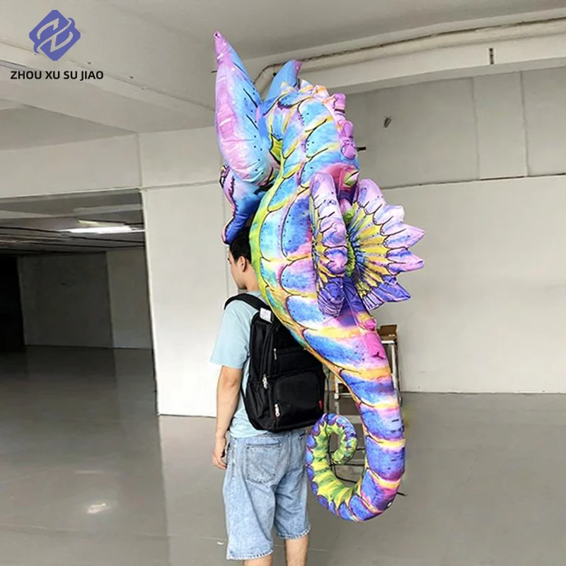 Giant Inflatable White LED Seahorse Costume Air Blown for Carnival Parade Walking Performance Sea Horse Decorations