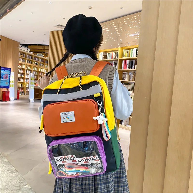 Kontrast farbene Schult asche für Frauen mit großer Kapazität, Mädchen im Sen-Stil, High Beauty-Mädchen rucksack im japanischen Stil