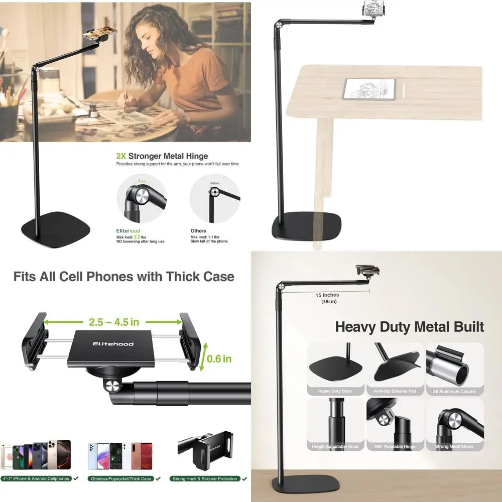 360 ° حامل دوار قابل للتعديل لهاتف iPhone 15/14/13/12، مكتب/سرير/كرسي/حامل أرضي، حامل هاتف عالمي #1