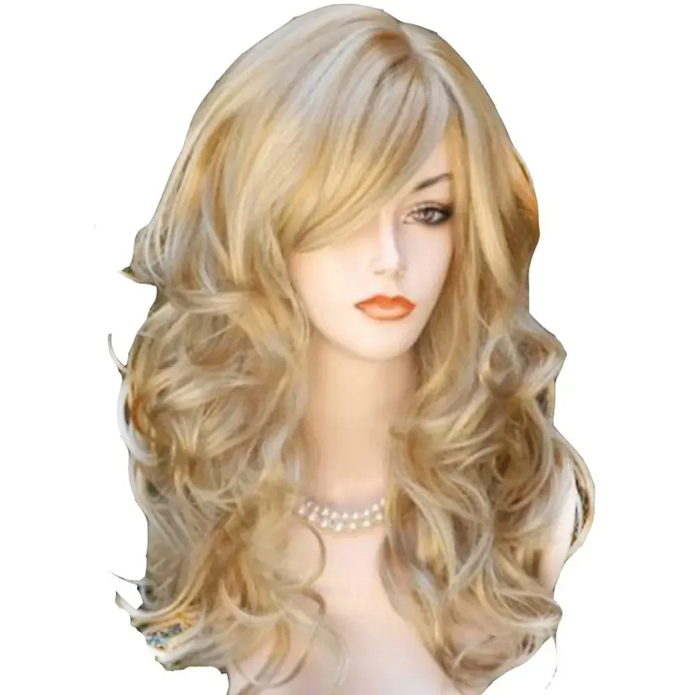 QQXCAIW Long Wavy Natrual Blonde  60 Cm Synthetic Hair Wigs