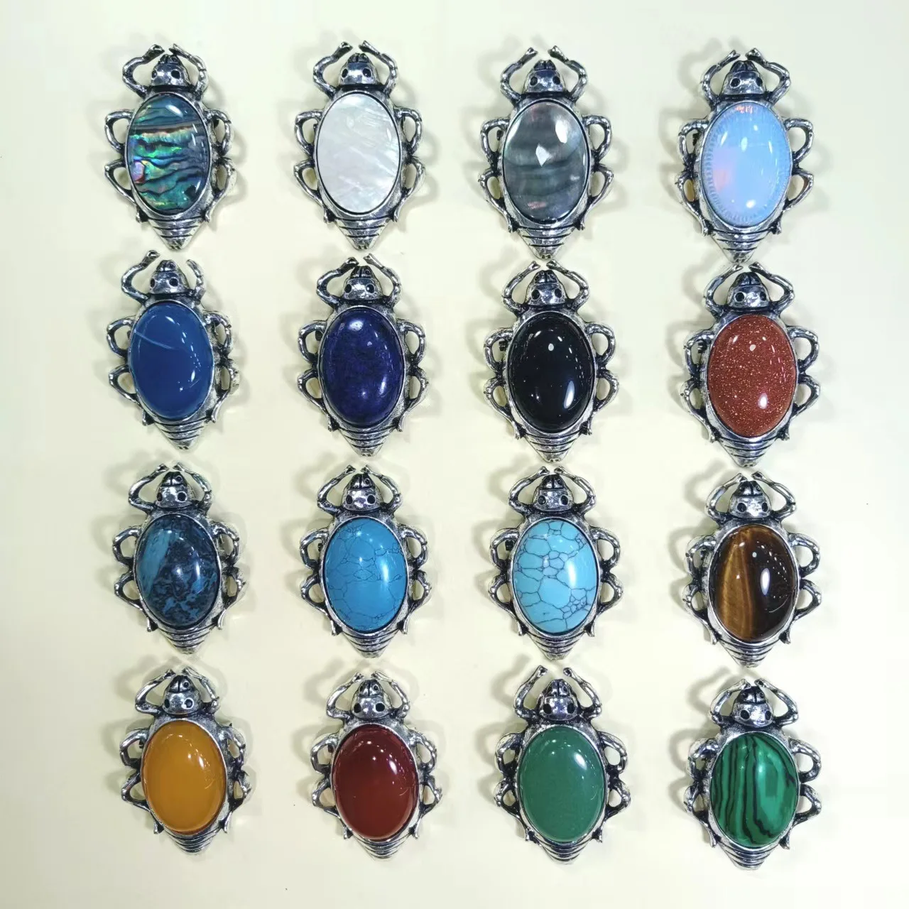 Antique-style cockroach inlay Pink Quartz, Black Shell, Tiger Stone, Synthetic Turquoise, Gold Sandstone Dual-purpose