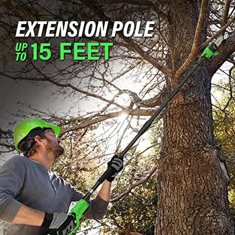 8-Inch Cordless Electric Pole Saw 15ft Reach Multi-Angle Chainsaw Auto Oiling 16ft/s Speed Battery Powered 550W Horsepower