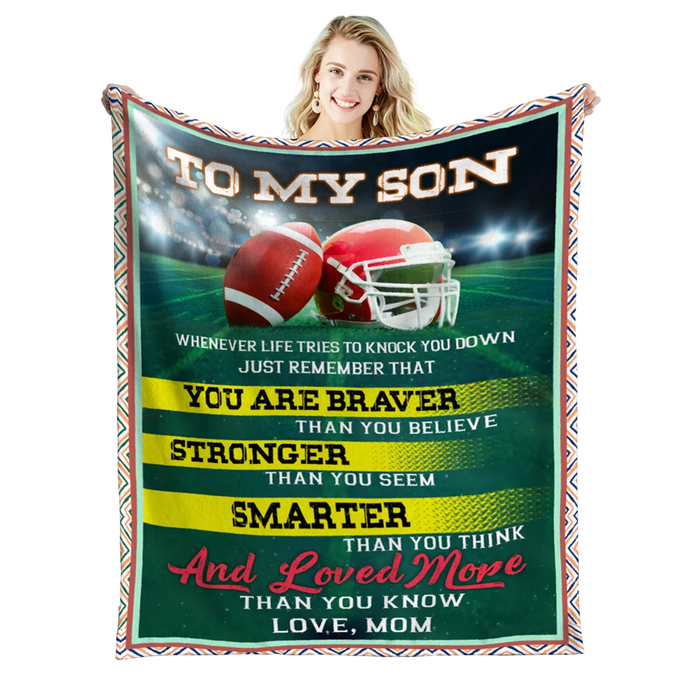 

Mom's Blanket for Son Personalized Rugby Wool Blanket A love gift for kids Suitable for office sofa, light and soft