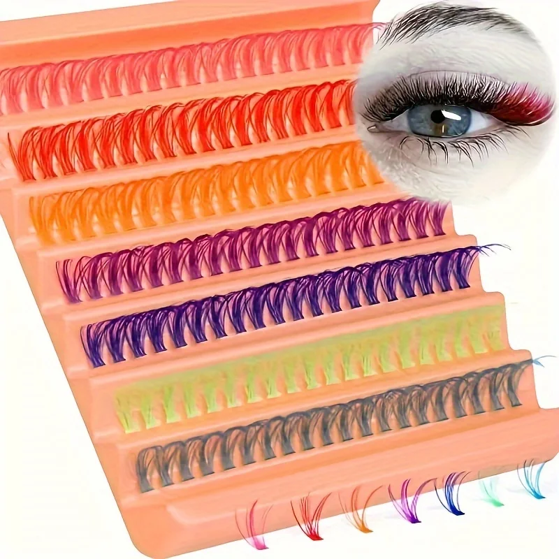 140 pieces of 14mm D curly colored cluster eyelashes, personal eyelashes, personal DIY eyelash expansion kit at home (7 colors)