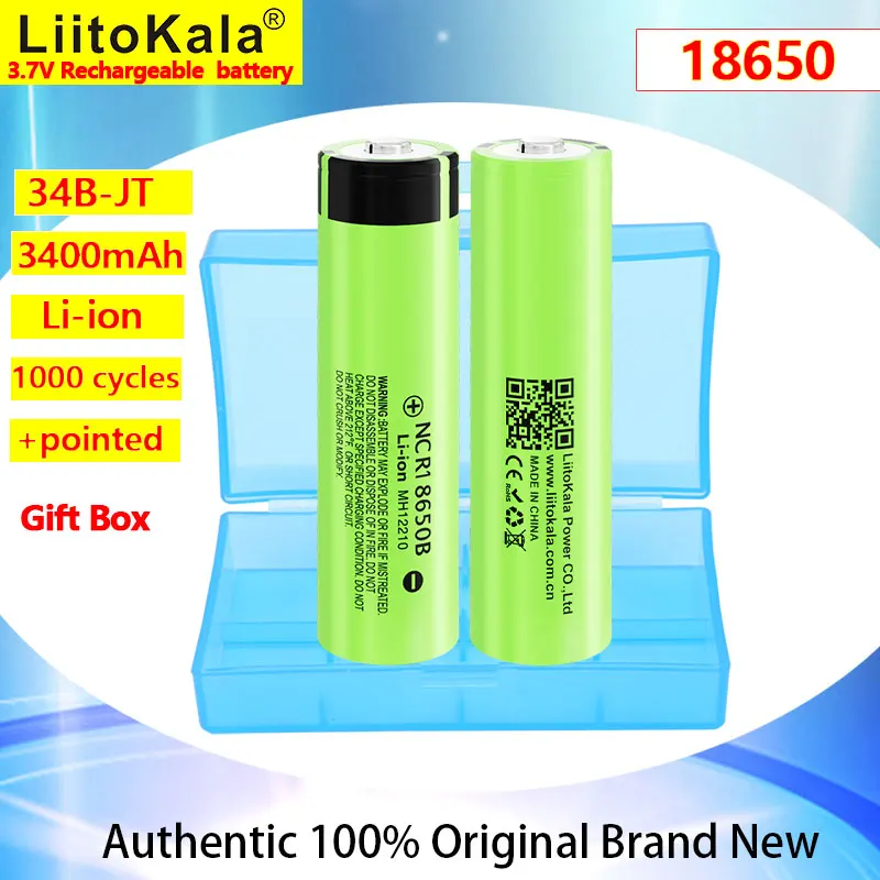 LiitoKala Nuova batteria ricaricabile al litio NCR18650B 3.7v 3400mAh 18650 con batterie a punta (senza PCB) + scatola di immagazzinaggio