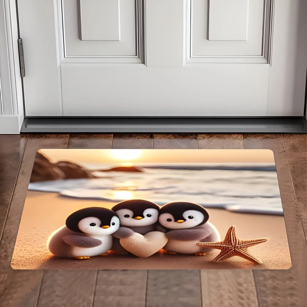 VIKAMA Cute Penguin Floor Mat, Penguin Design, Suitable for Living Room Yoga Mats, Home Decor