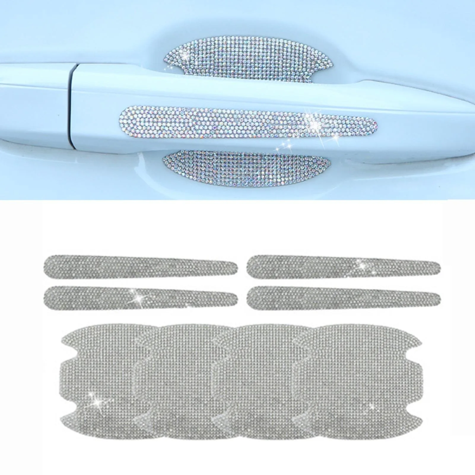 Porta do carro Handle Adesivos, Acessórios do carro, Crystal Glitter, Decalques Protetor, Segurança Scratch, Auto Adesivo Refletivo, Bling, 8Pcs