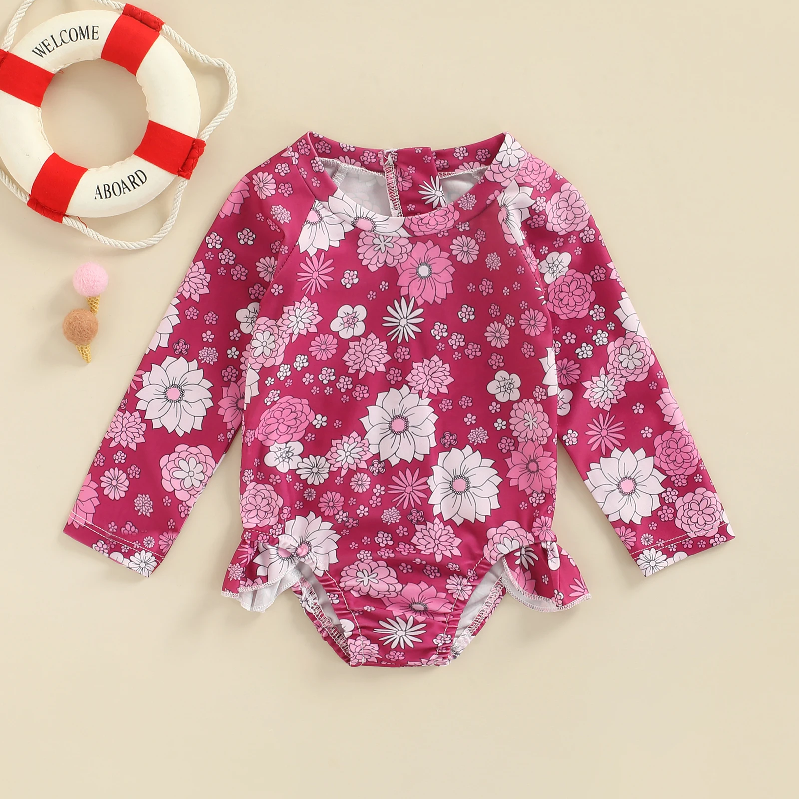 

Summer Infant Kids Girls Swimwear Ruffles Long Sleeve Flowers Printed Beachwear Bikini Swimsuit For 1-6 Years