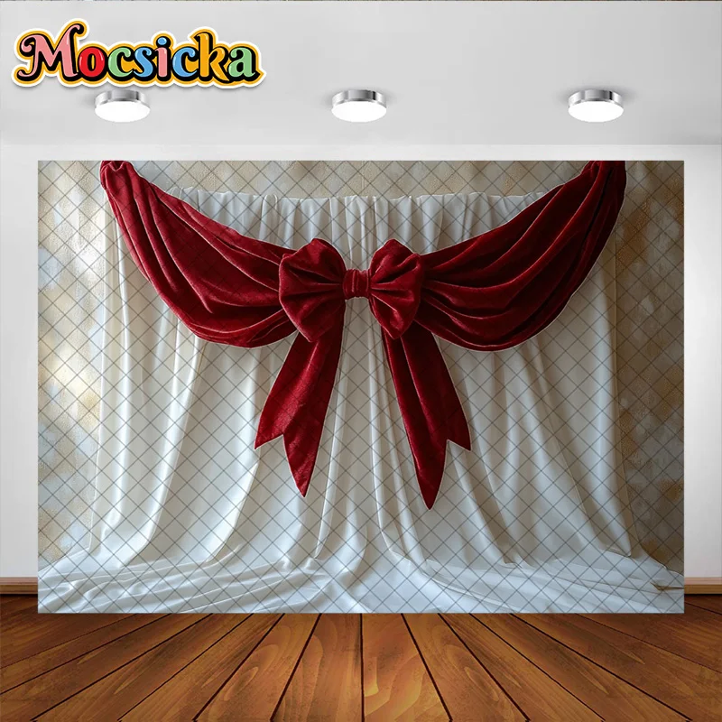 Mocsicka التصوير خلفية الشريط الأحمر القوس الحلو الفتيات حفلة عيد ميلاد استحمام الطفل خلفية لوازم الديكور استوديو الدعائم