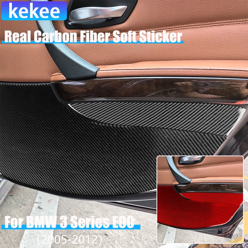 Real Carbon Fiber Car Accessories Rear Door Kick Plate Cover Sticker For BMW 3 Series E90 2005 2006 2007 2008 2009 2010 2011 12