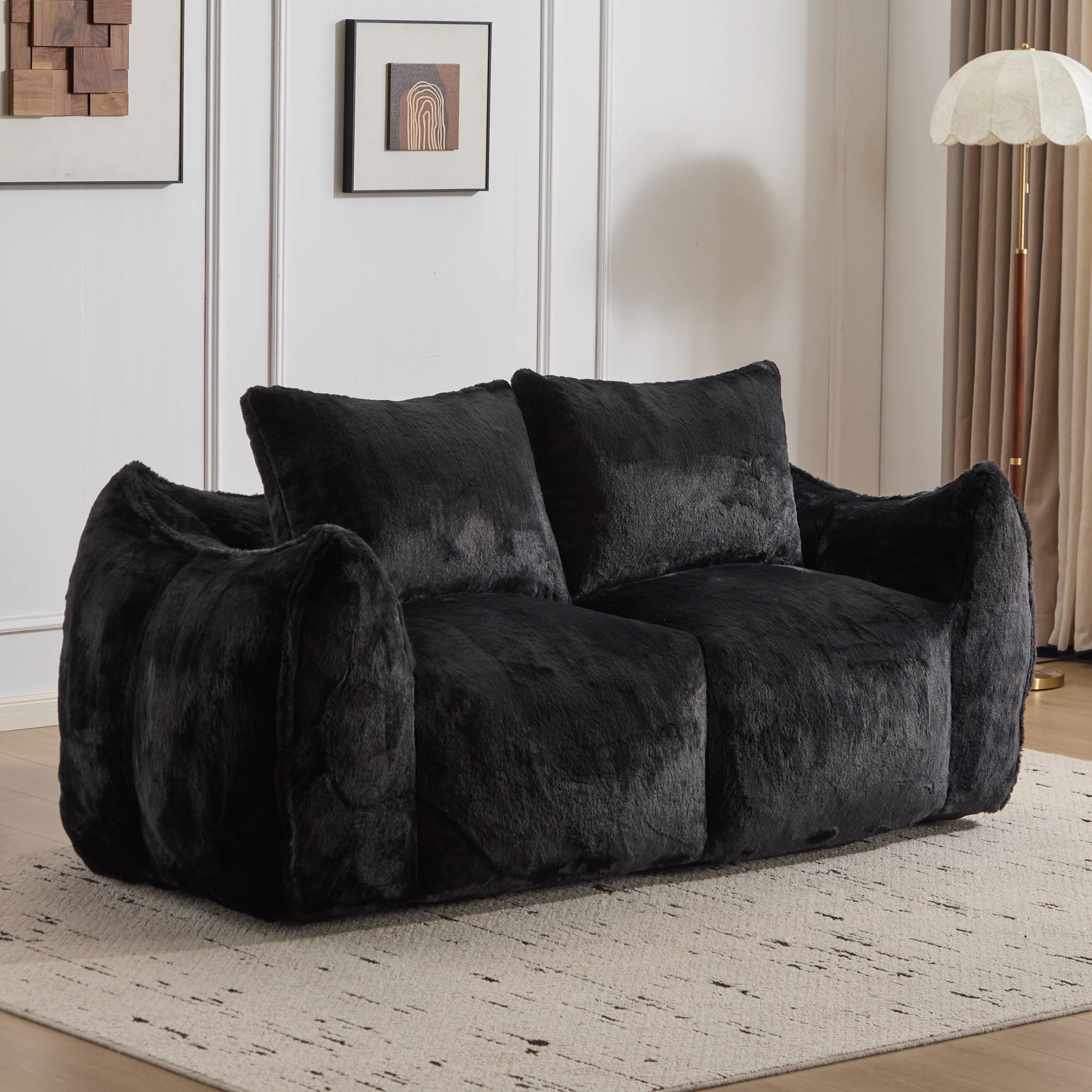 Sofá negro enorme con bolsa de frijol, sillón tipo tumbona de nube, silla gigante con almohada, sofá de dos plazas No necesita montaje