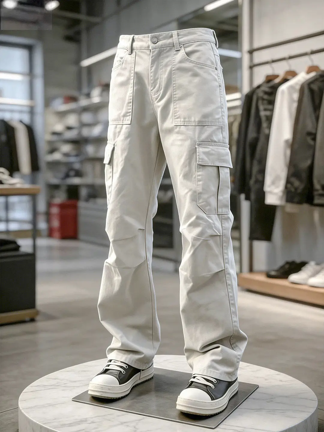 

Khaki Folded Paratrooper Work Pants Men's Spring Multiple Pockets Straight Leg Logging Loose Casual Flared Long Trousers