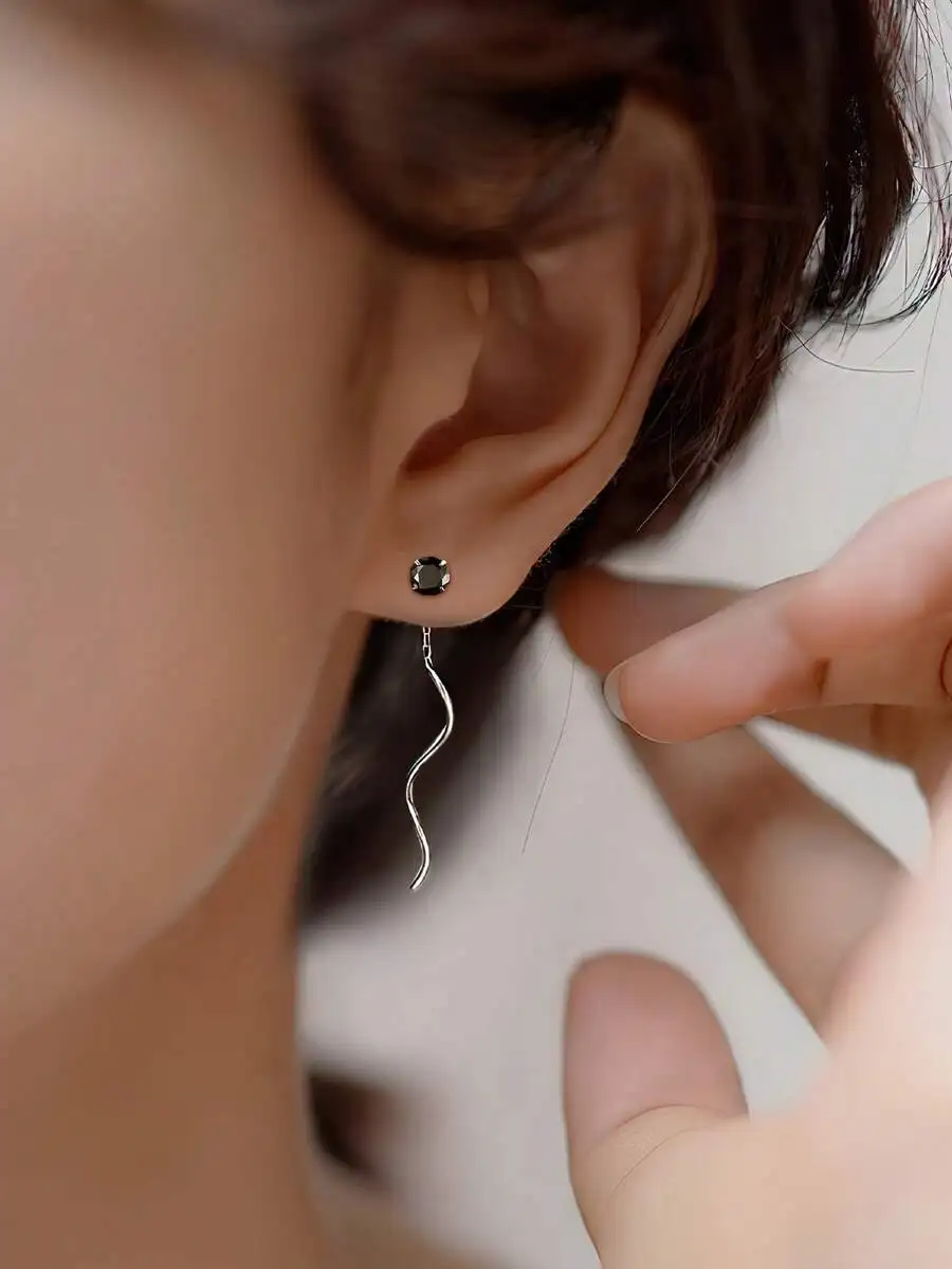 

Wave Threader Earrings For Women With Crystal Stone Simple Elegant Design