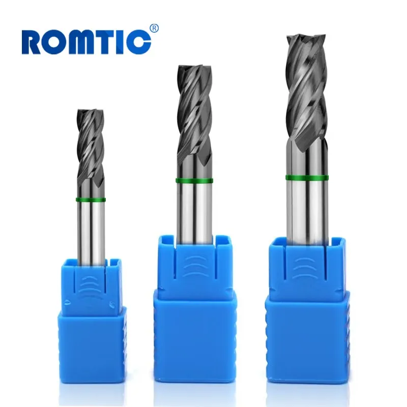 ROMTIC TGH-HRC50 4-Flute Nano Coating Tungsten Steel Carbide Milling Cutter For CNC Mechanical Machining Flat End Mill Tools