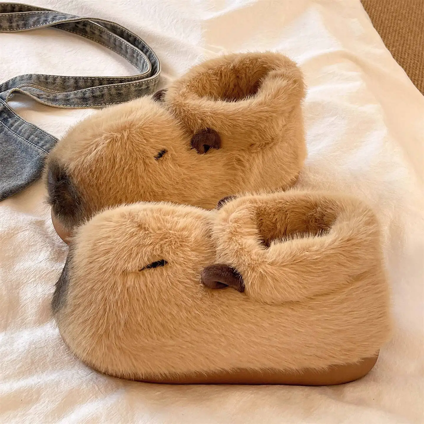 

Women's Capybara Cute Furry Home Slippers 2025 Autumn Winter Closed Heel Warm Non Slip Indoor Household Cotton Slippers