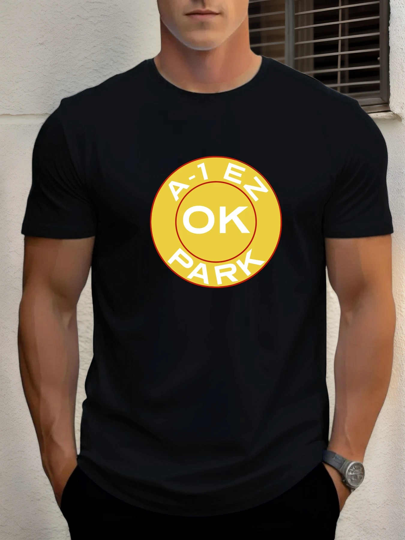 

Men's Cotton T-Shirt, Summer Crew Neck Short Sleeve, A-1 EN PARK Logo Printed Breathable Streetwear Fashion Cool T-Shirt