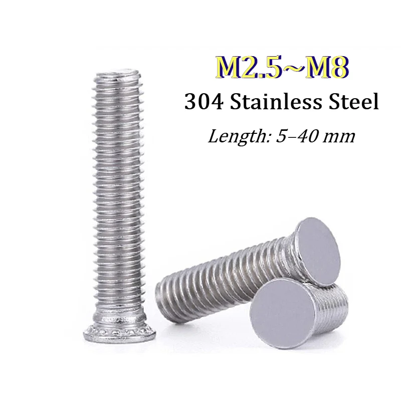 304 Stainless Steel Self-Clinching Studs Pressure Rivet Screws M2.5 M3 M4 M5 M6 M8 Flush Head Studs Pressure Riveting Screw