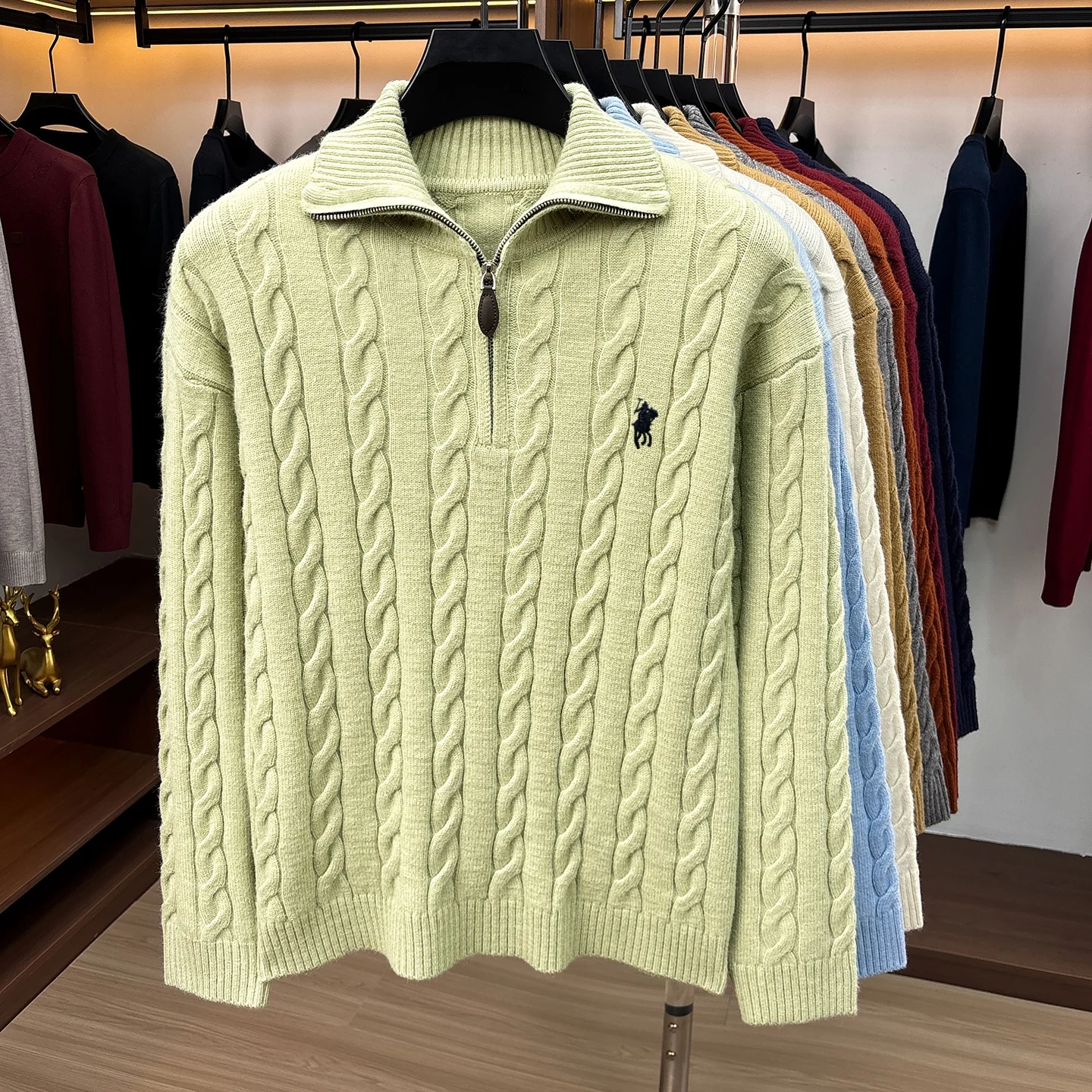 Mode Hochwertige Pullover Männer Luxusmarke Klassischer Stil Paul Pony Stickerei Winter Vintage Neue Dicke Warmwarmabdeckung Reißverschluss Kragen Stricken Sweater – Detail 14